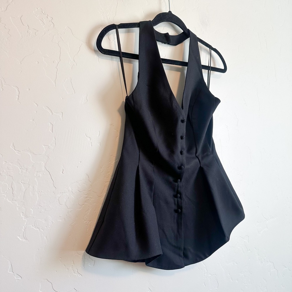 Reformation | Auli Halter Wool-Blend Peplum Vest Top in Black | size 2 - Picture 5 of 9